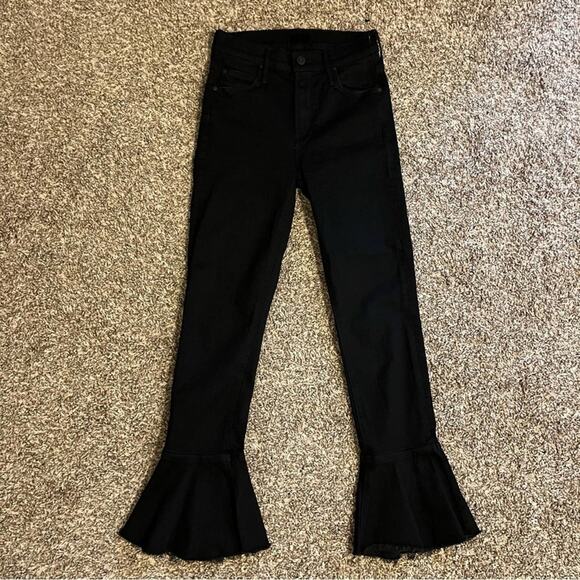 Mother The Cha Cha Fray Black Cropped Bell Flare Jeans Women’s Size 24 - Picture 4 of 15